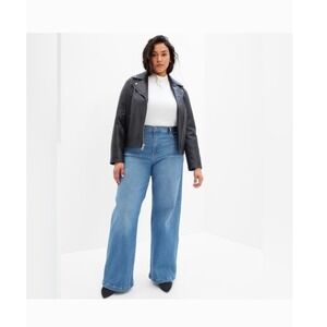 Gap High Rise Stride Ankle Jeans 32 14R Medium Indigo Wide Leg Cotton